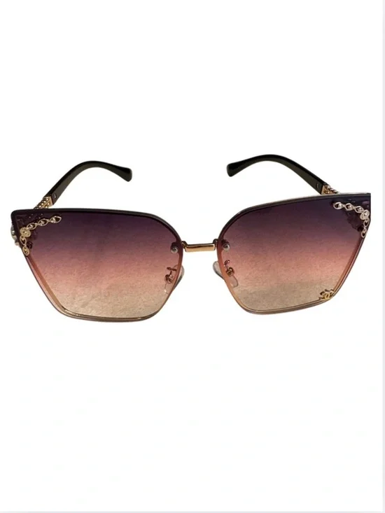 SUNGLASSES: Luxury Pink Ombré & Golden Gradient Oversized w/Monogram, NWOT - Picture 7 of 17